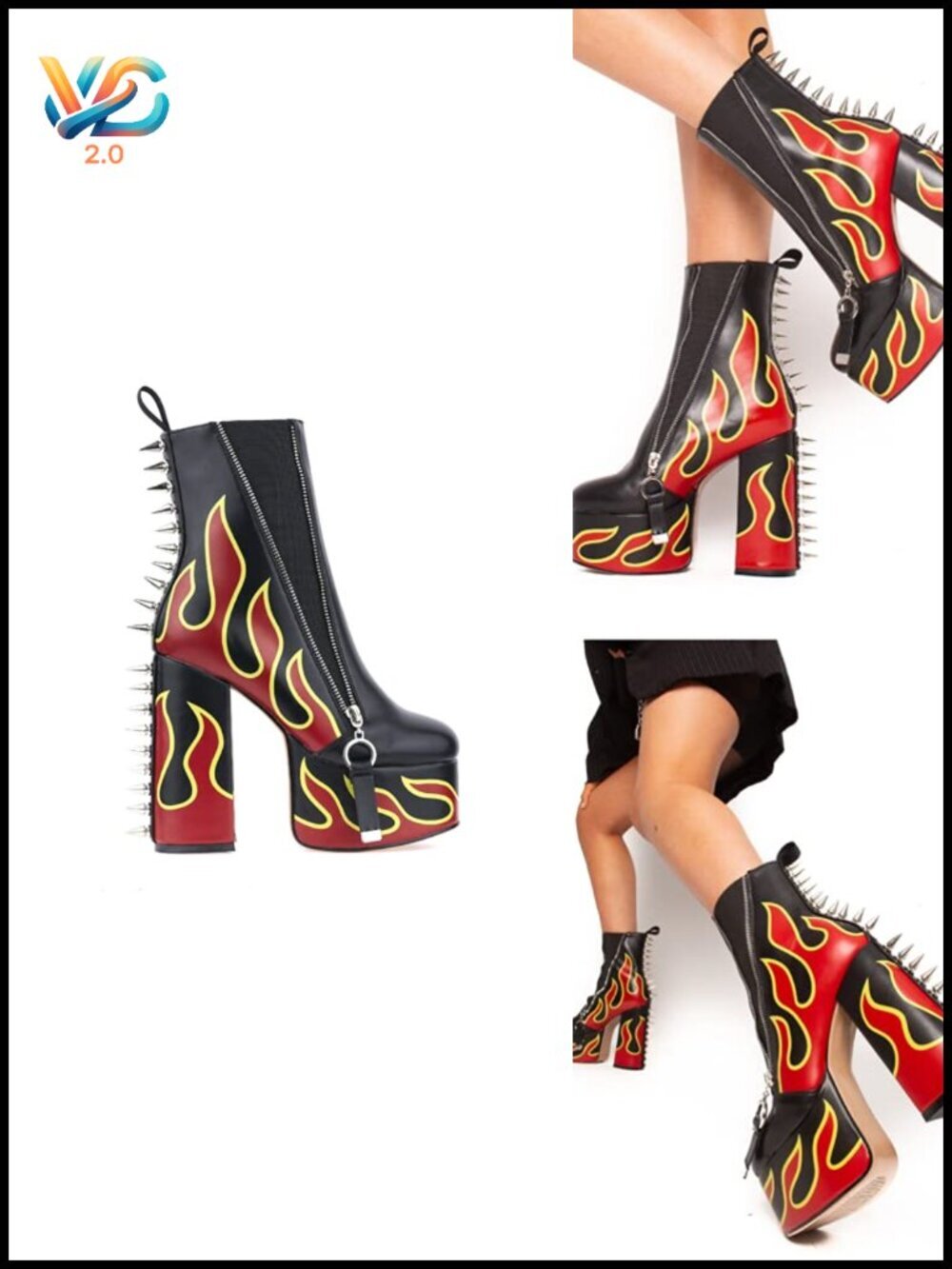 Faux Leather High Heel Ankle Boots with Metal Zipper and Rivets